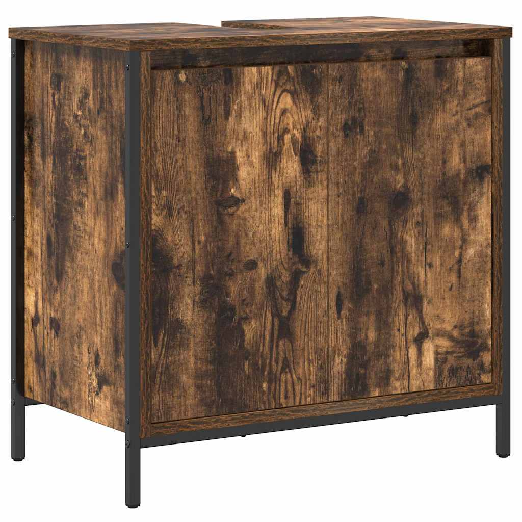 Bathroom Furniture Set with Shelf 5 pcs Smoked Oak and Black