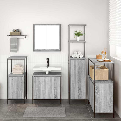 Bathroom Furniture Set with Shelf 5 pcs Grey Sonoma and Black