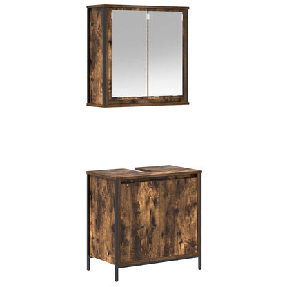 2 Piece Bathroom Furniture Set Smoked Oak Engineered Wood