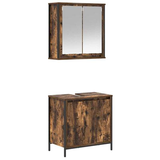 2 Piece Bathroom Furniture Set Smoked Oak Engineered Wood