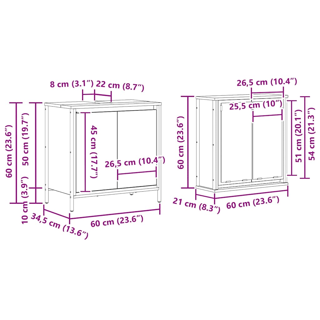 2 Piece Bathroom Furniture Set Grey Sonoma Engineered Wood