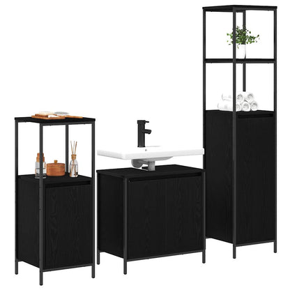Bathroom Furniture Set 3 pcs Black Oak Engineered Wood