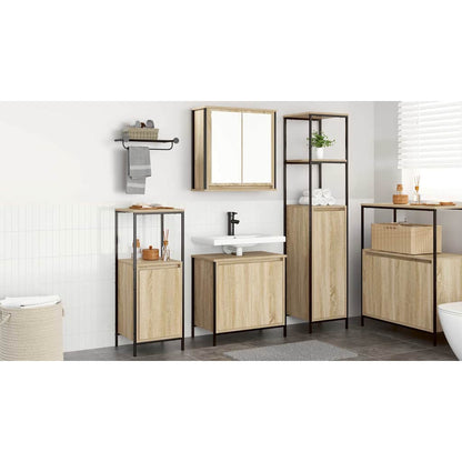 Bathroom Furniture Set with Shelf 3 pcs Sonoma Oak and Black