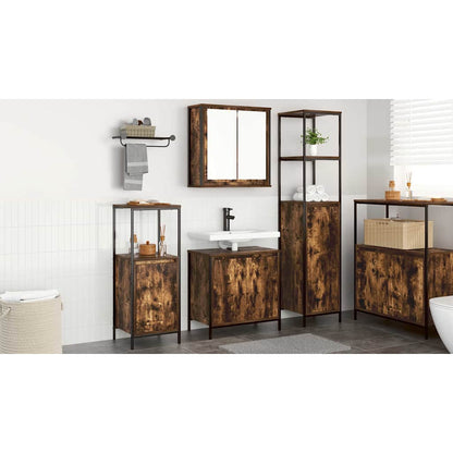 Bathroom Furniture Set with Shelf 3 pcs Smoked Oak and Black