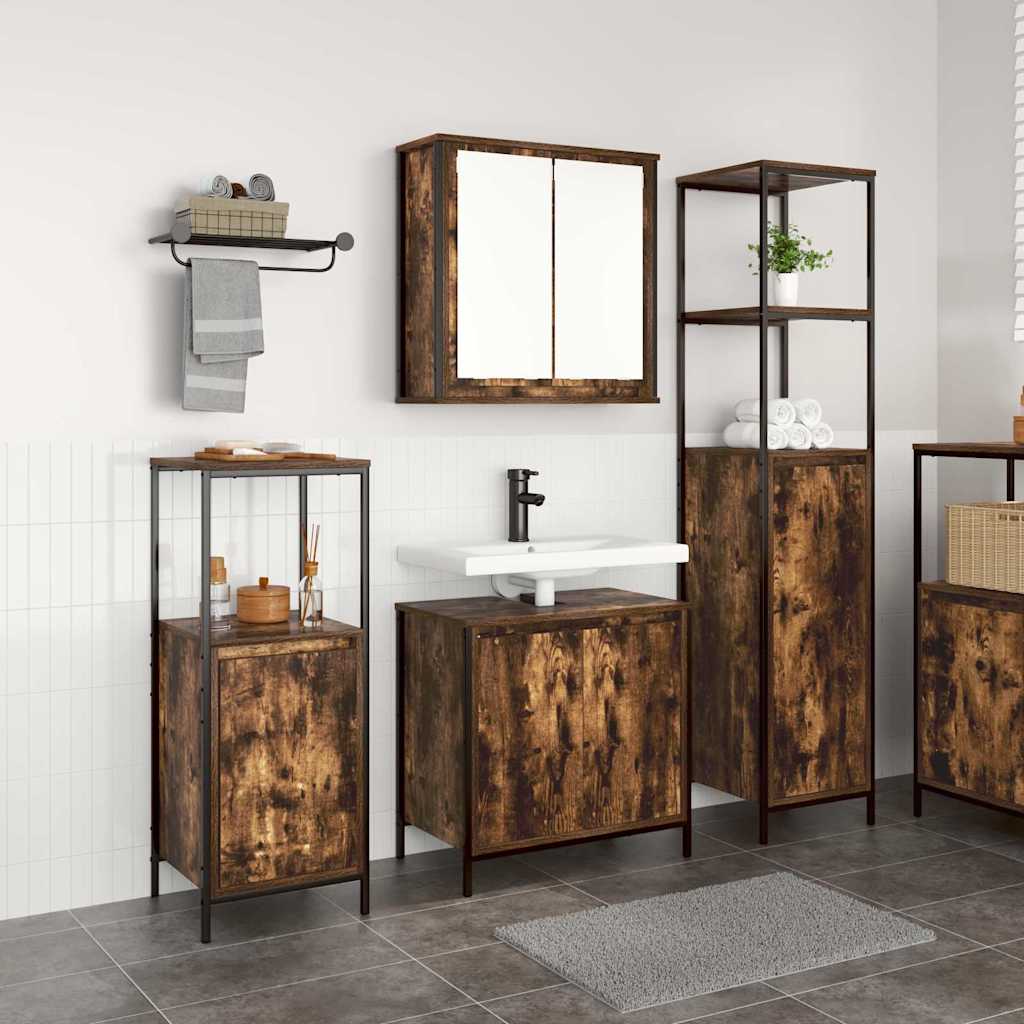 Bathroom Furniture Set with Shelf 3 pcs Smoked Oak and Black