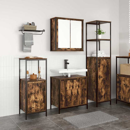 Bathroom Furniture Set with Shelf 3 pcs Smoked Oak and Black