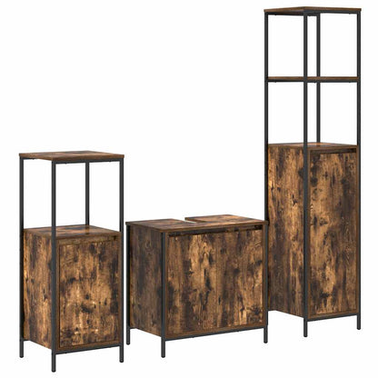 Bathroom Furniture Set with Shelf 3 pcs Smoked Oak and Black