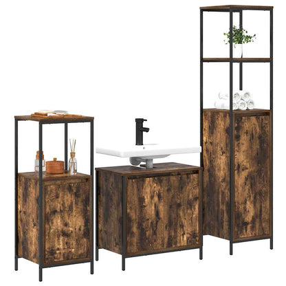 Bathroom Furniture Set with Shelf 3 pcs Smoked Oak and Black