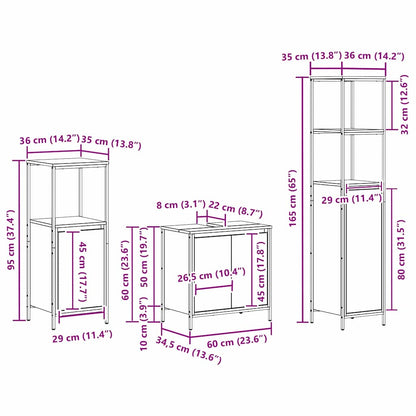 Bathroom Furniture Set with Shelf 3 pcs Sonoma Oak and Black
