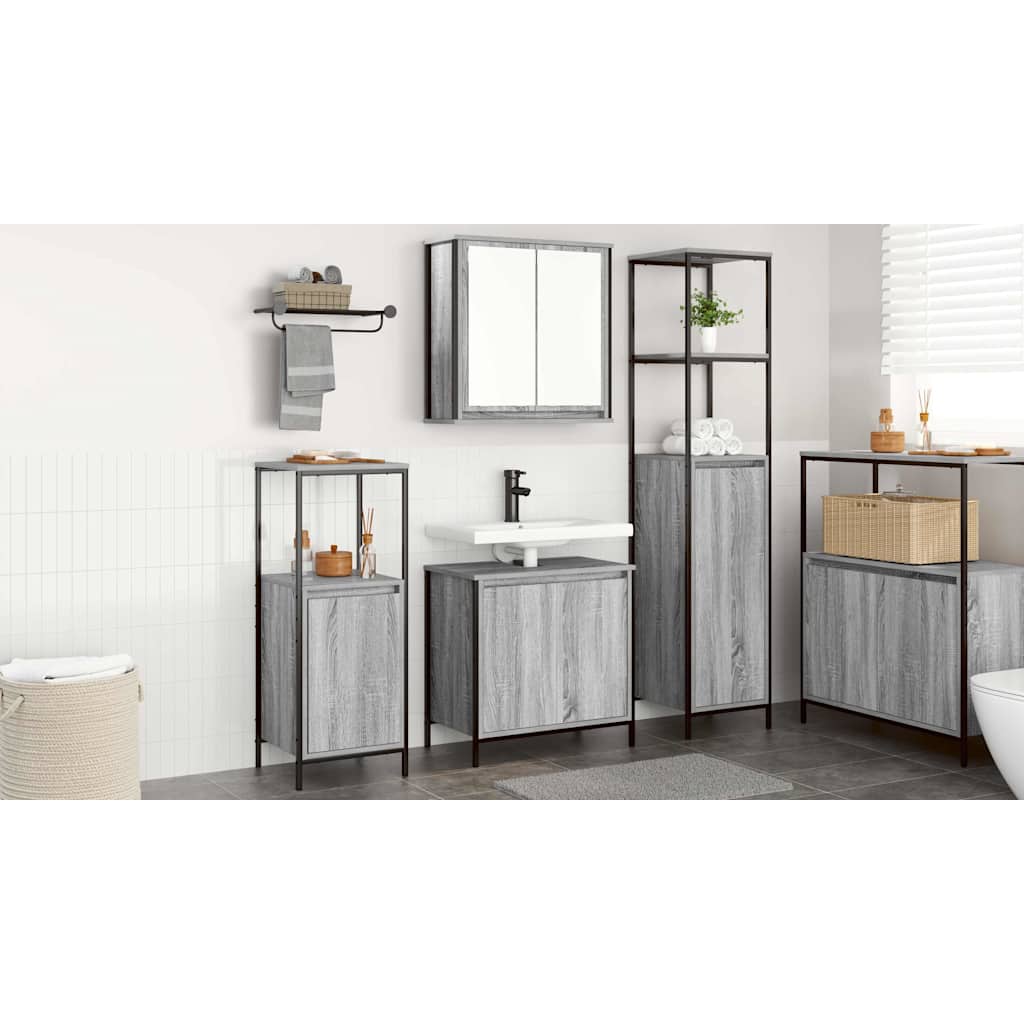 Bathroom Furniture Set with Shelf 3 pcs Grey Sonoma and Black