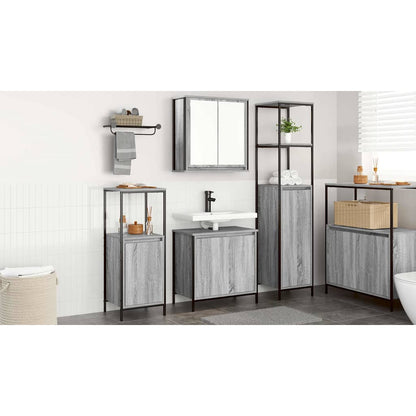 Bathroom Furniture Set with Shelf 3 pcs Grey Sonoma and Black