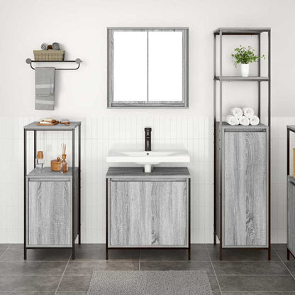 Bathroom Furniture Set with Shelf 3 pcs Grey Sonoma and Black