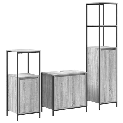 Bathroom Furniture Set with Shelf 3 pcs Grey Sonoma and Black