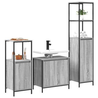Bathroom Furniture Set with Shelf 3 pcs Grey Sonoma and Black