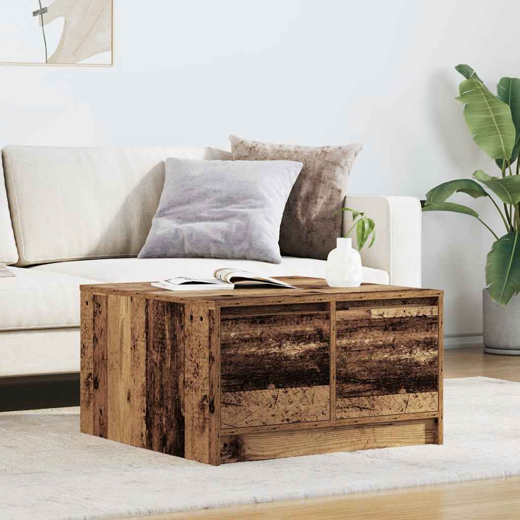 Coffee Table with Drawers Old Wood 70,5x70x40 cm
