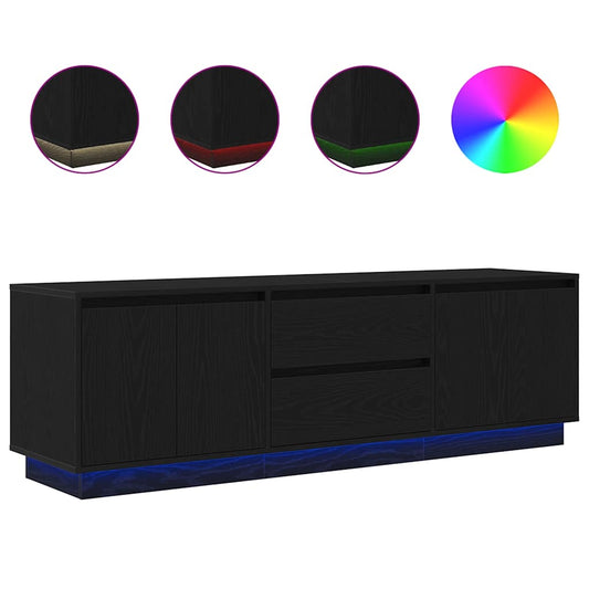 TV Cabinet with LED Lights Black Oak 160.5x41x50 cm
