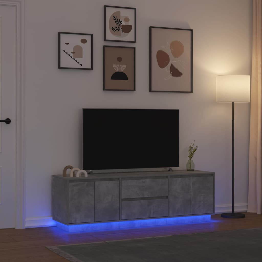 TV Cabinet with LED Lights Concrete Grey 160,5x41x50 cm