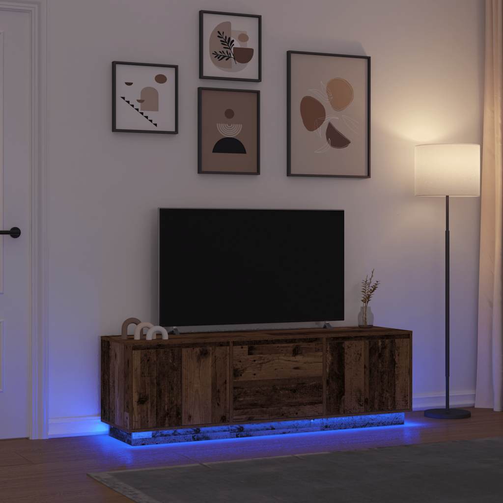 TV Cabinet with LED Lights Old Wood 160,5x41x50 cm