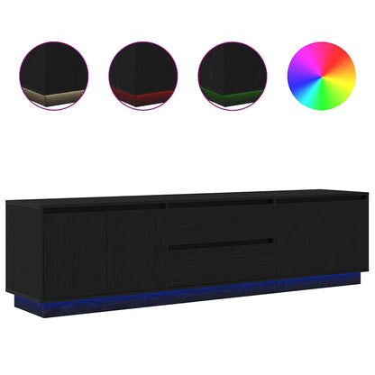 TV Cabinet with LED Lights Black Oak 193,5x41x50 cm