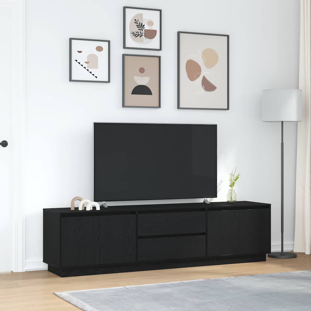 TV Cabinet with LED Lights Black Oak 193,5x41x50 cm