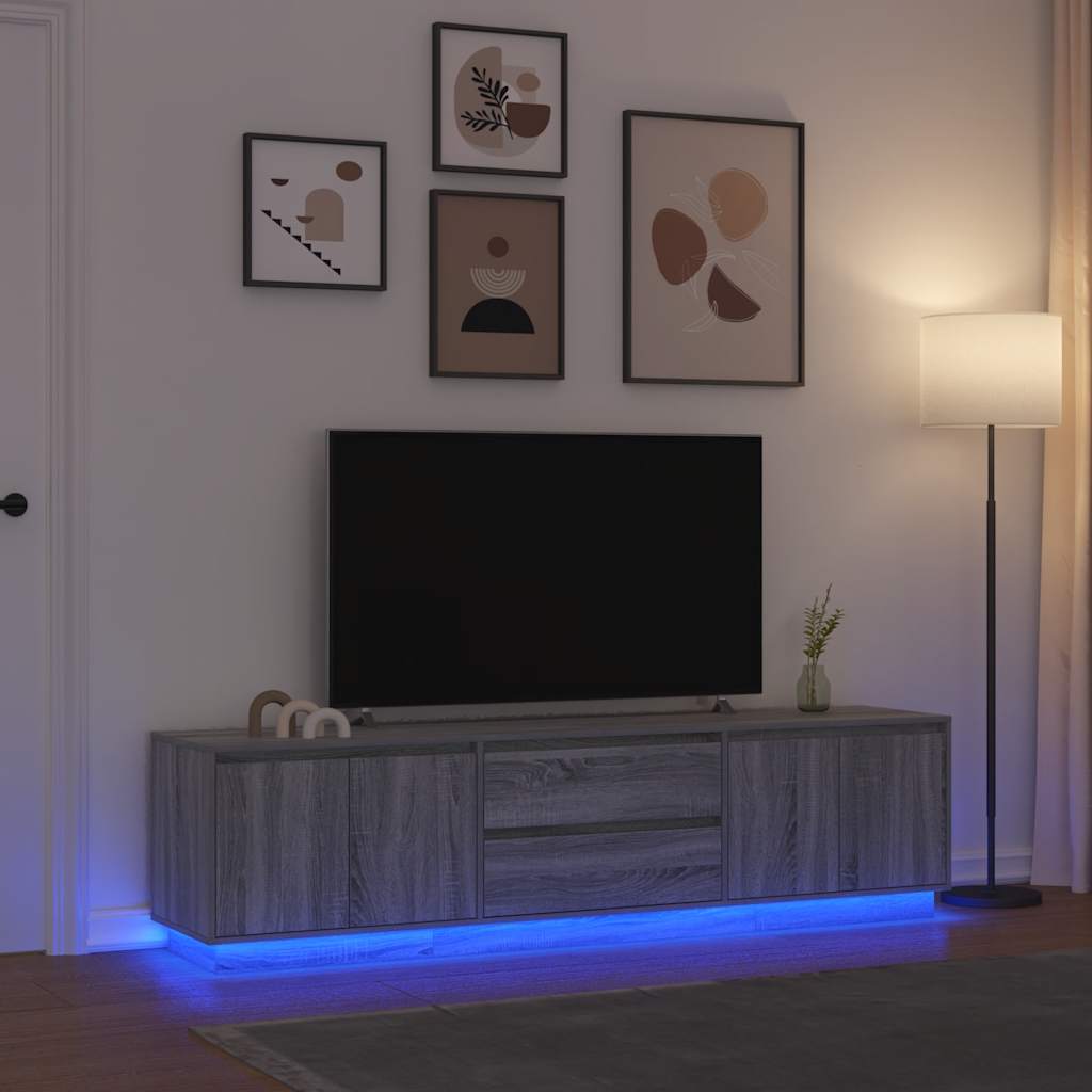 TV Cabinet with LED Lights Grey Sonoma 193,5x41x50 cm