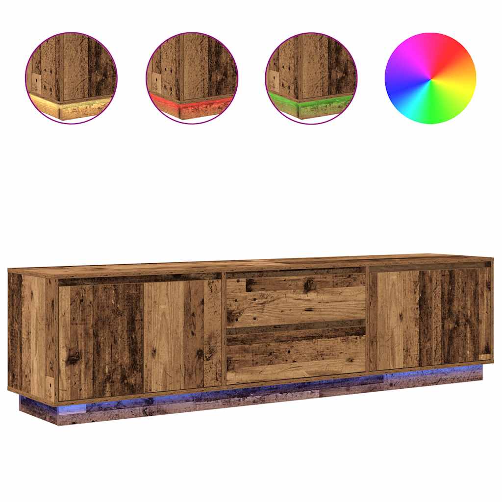TV Cabinet with LED Lights Old Wood 193,5x41x50 cm