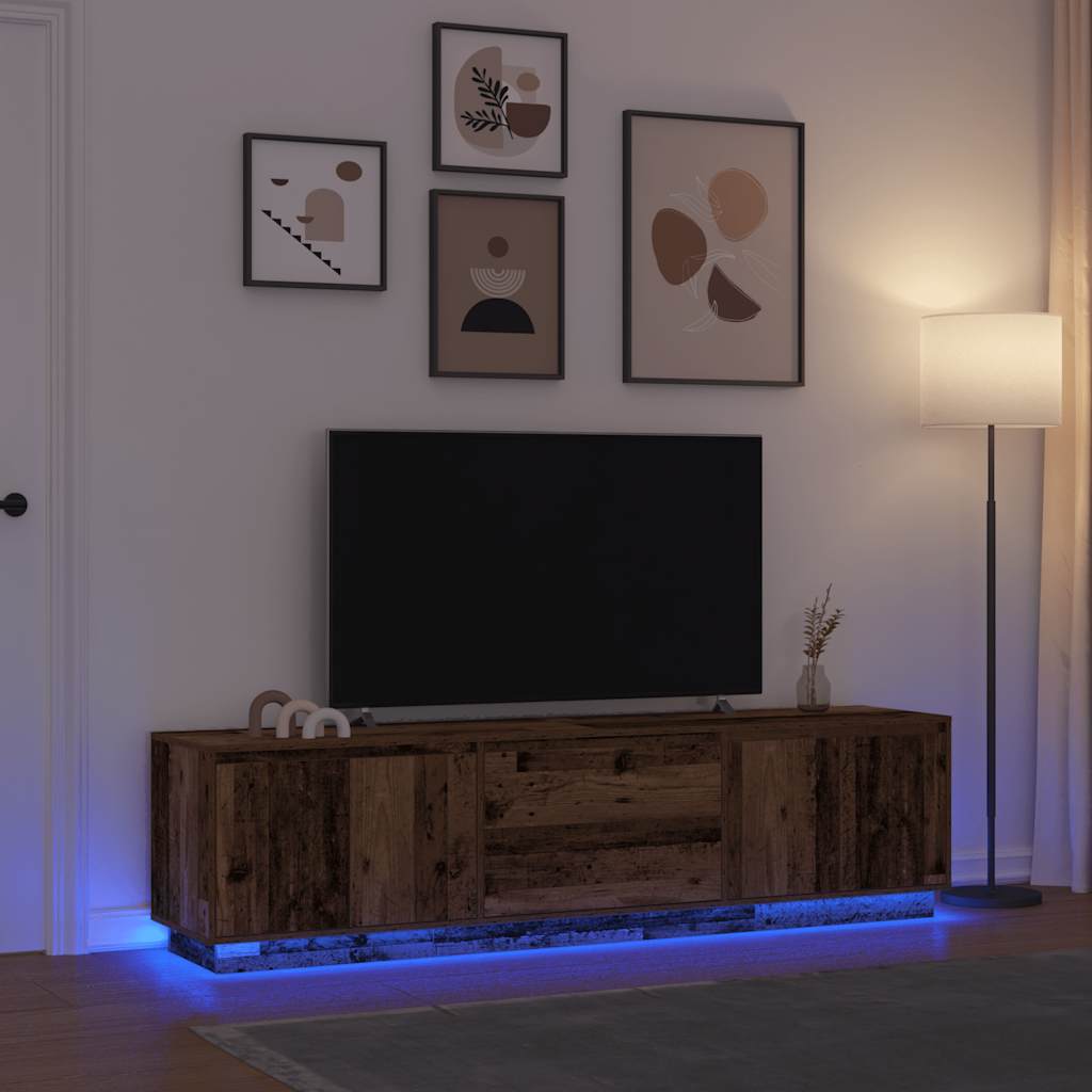 TV Cabinet with LED Lights Old Wood 193,5x41x50 cm