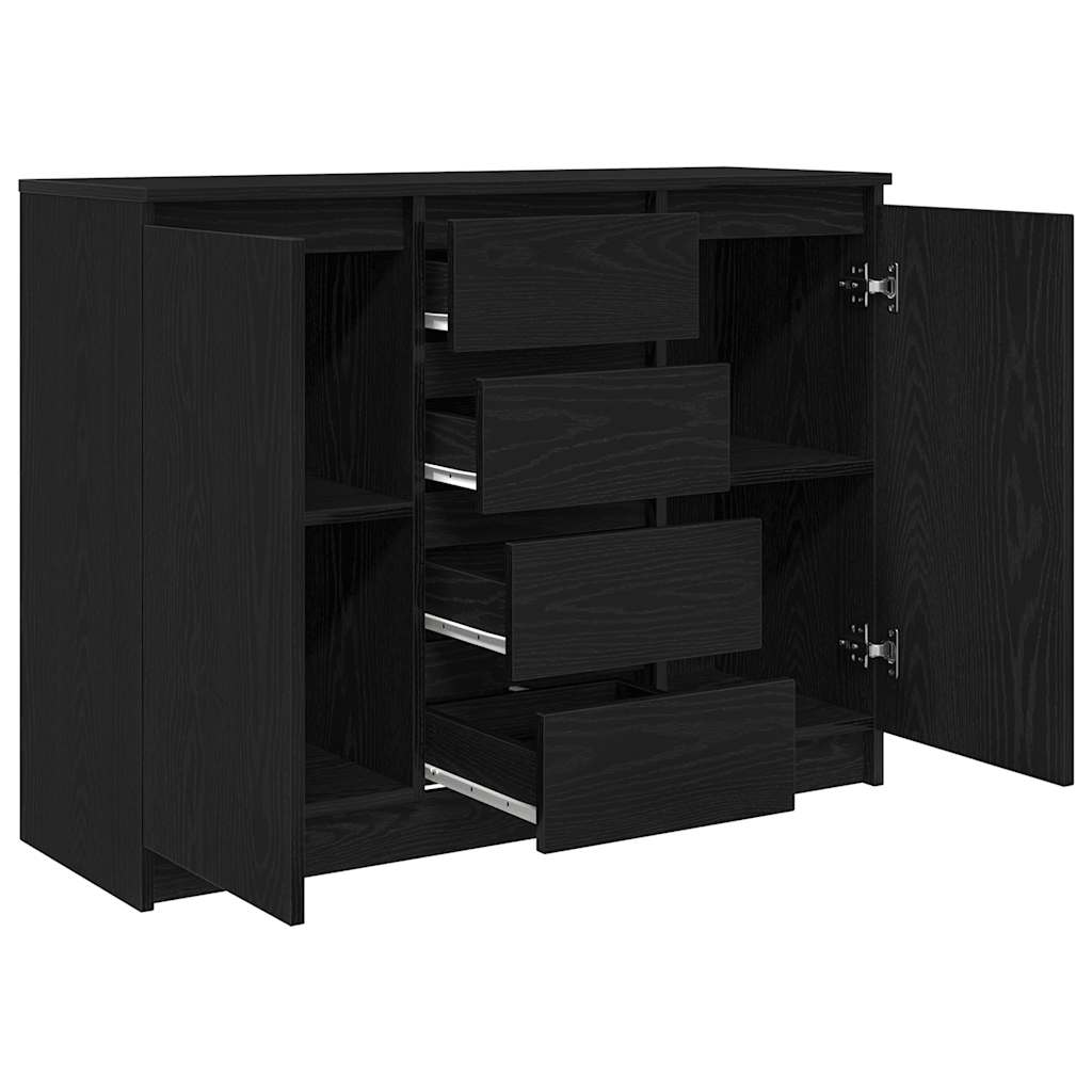 Sideboard with Drawers Black Oak 100,5x35x76 cm Engineered Wood