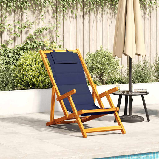 Folding Beach Chair with Armrests Blue Acacia Wood & Textilene