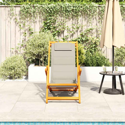 Folding Chair with Armrests Taupe Acacia Wood & Textilene