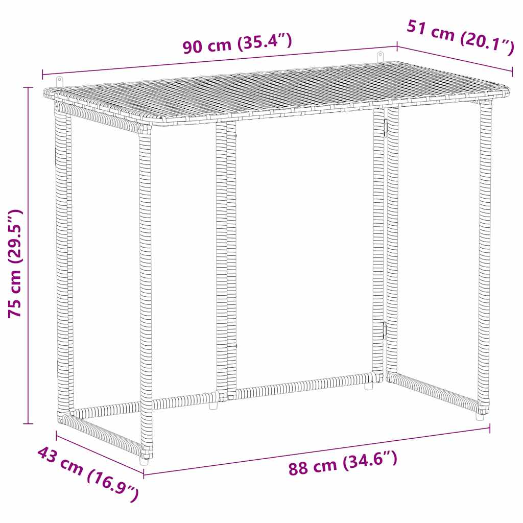 Folding Garden Table Brown 90x51x75 cm Poly Rattan