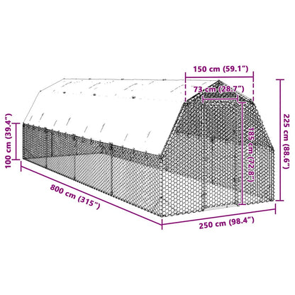 Chicken Run with Roof 2,5x8x2,25 m Galvanised Steel