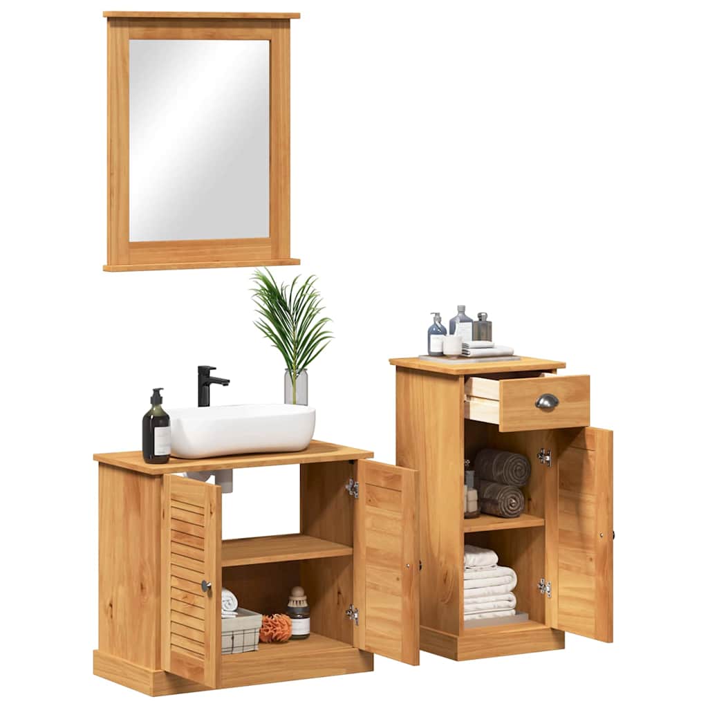 Bathroom Furniture Set VIGO 3 pcs Honey Brown Solid Pine Wood