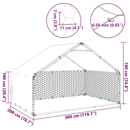 Outdoor Dog Kennel with Cover 3x2x1.9 m Galvanised Steel