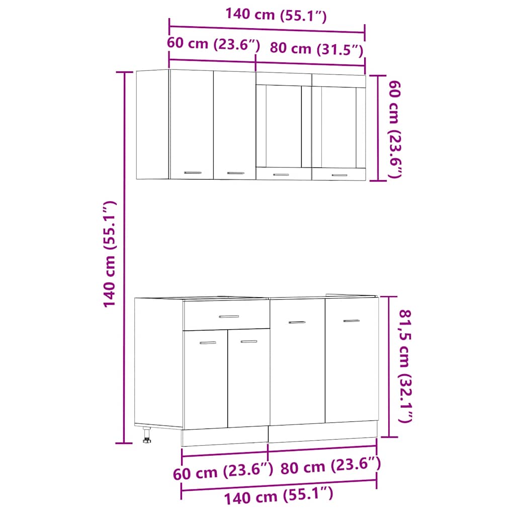 4 Piece Kitchen Cabinet Set Lyon Old Wood Engineered Wood