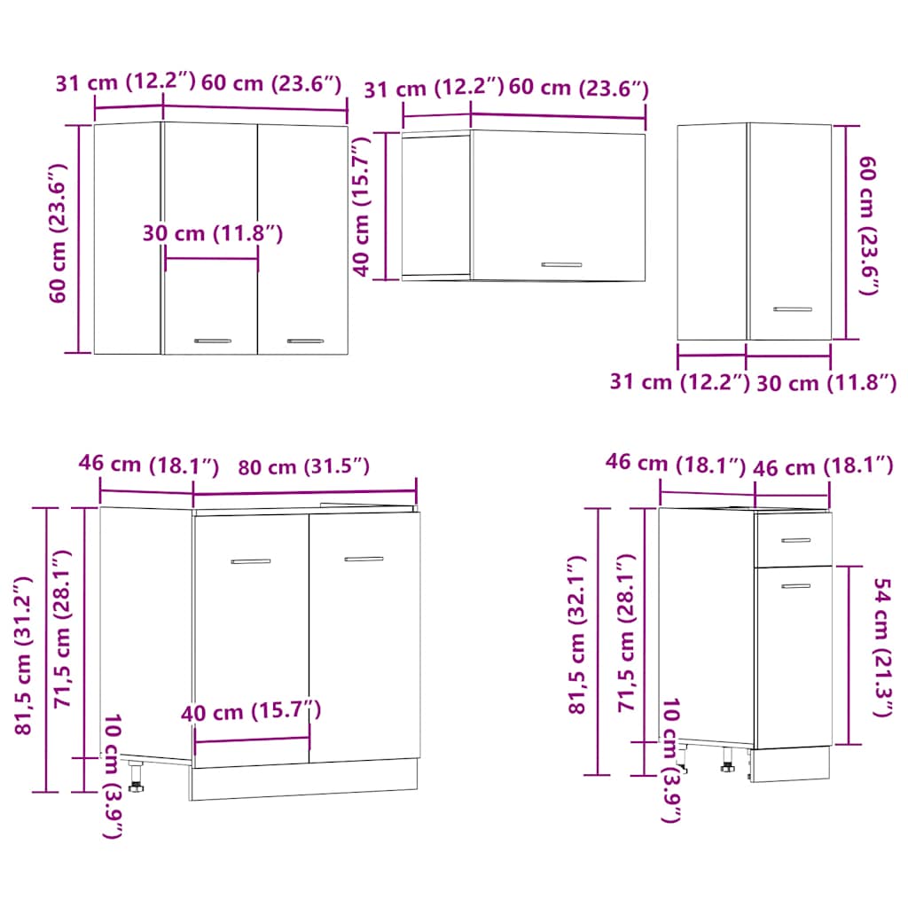 11 Piece Kitchen Cabinet Set Lyon Old Wood Engineered Wood