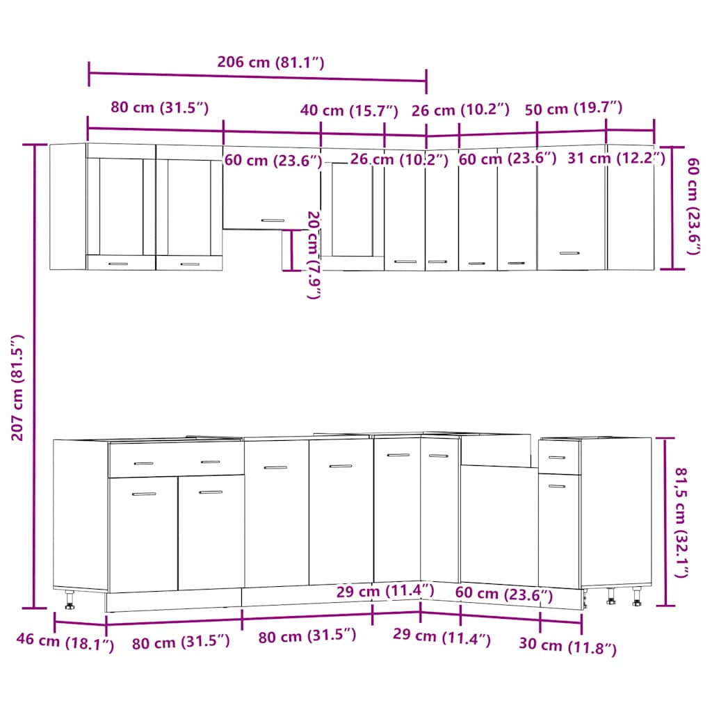 11 Piece Kitchen Cabinet Set Lyon Artisan Oak Engineered Wood