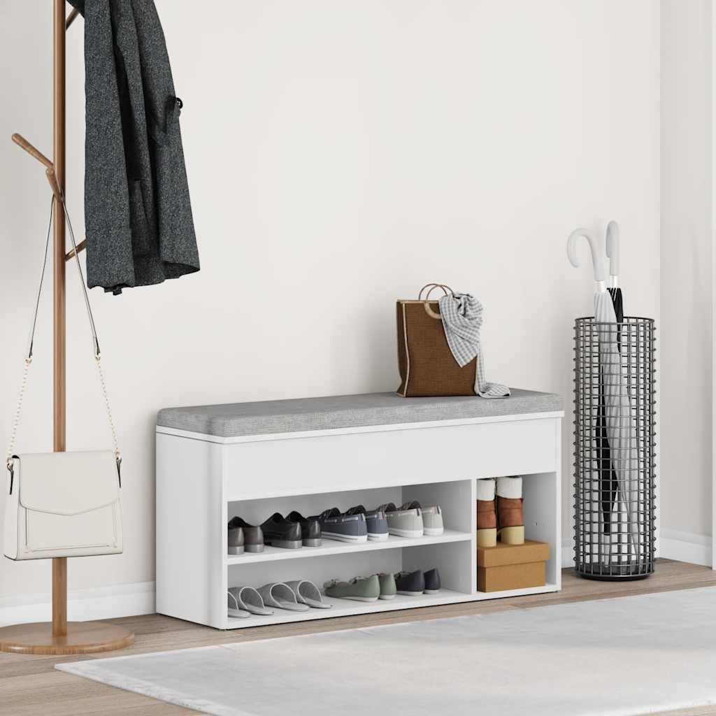Shoe Bench White 102x30,5x45 cm Engineered Wood