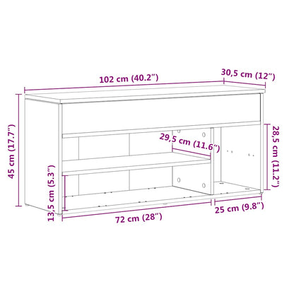Shoe Bench White 102x30,5x45 cm Engineered Wood