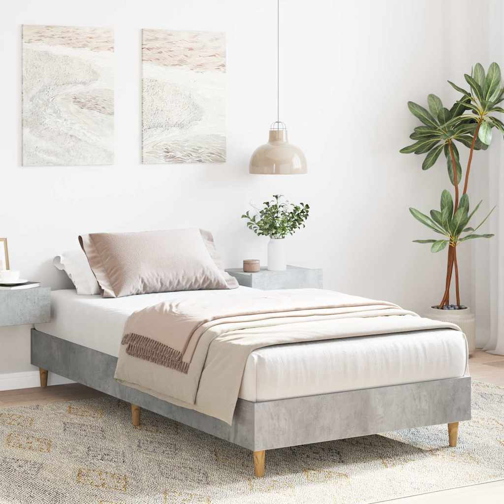 Bed Frame No Mattress Concrete Grey 75x190 cm Small Single Engineered Wood