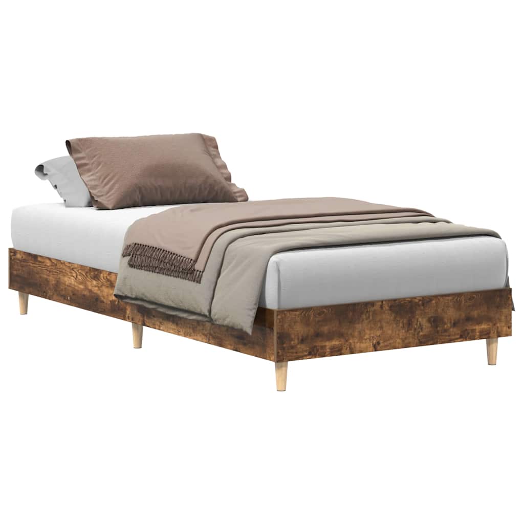 Bed Frame No Mattress Smoked Oak 75x190 cm Small Single Engineered Wood