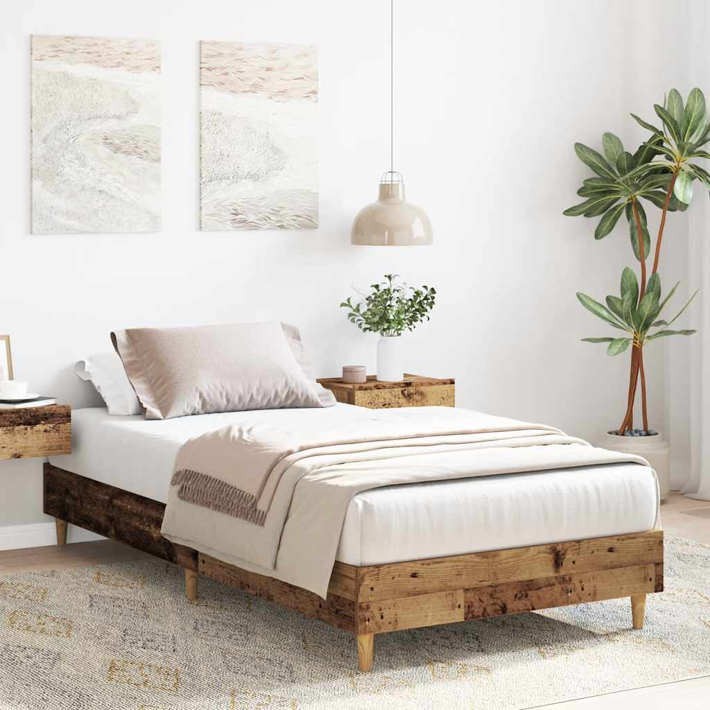 Bed Frame No Mattress Old Wood 75x190 cm Small Single Engineered Wood