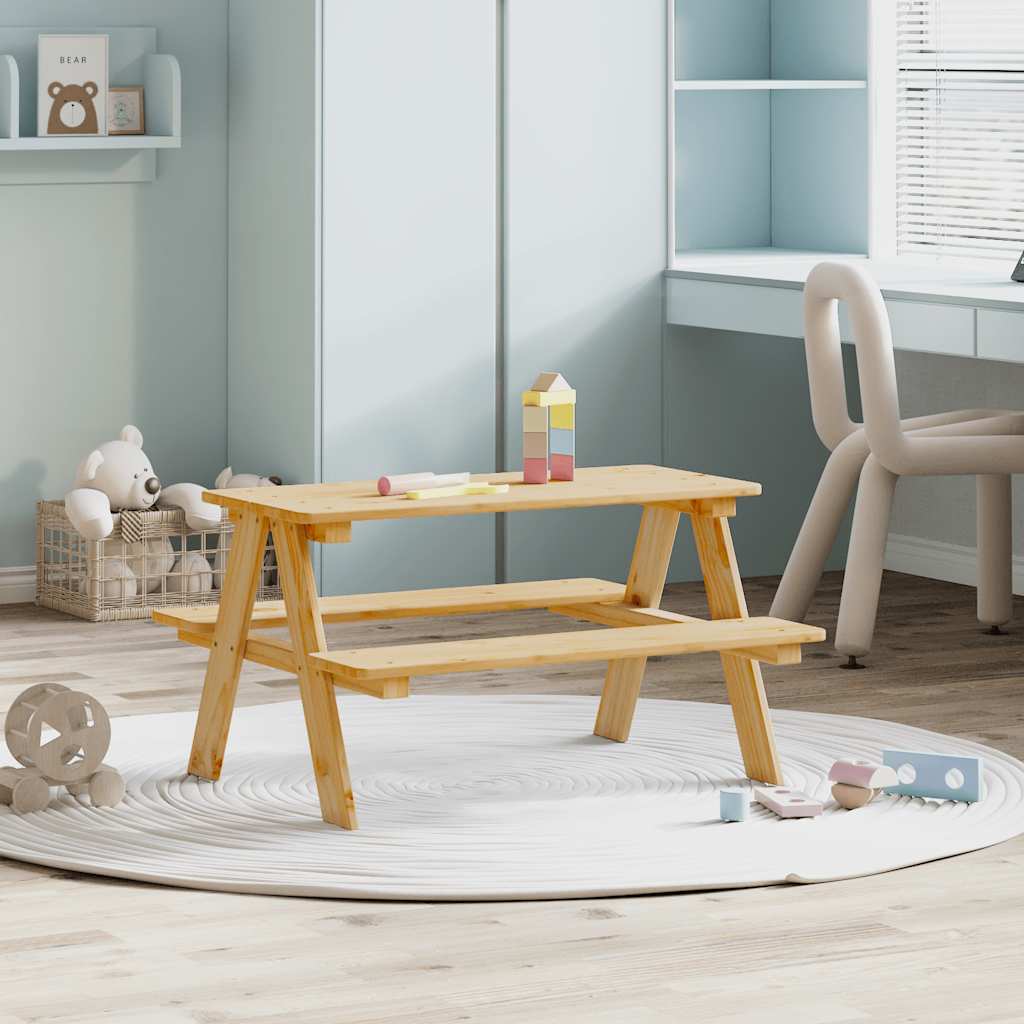 Children's Table with Benches IRUN 90x79.5x50 cm Solid Wood