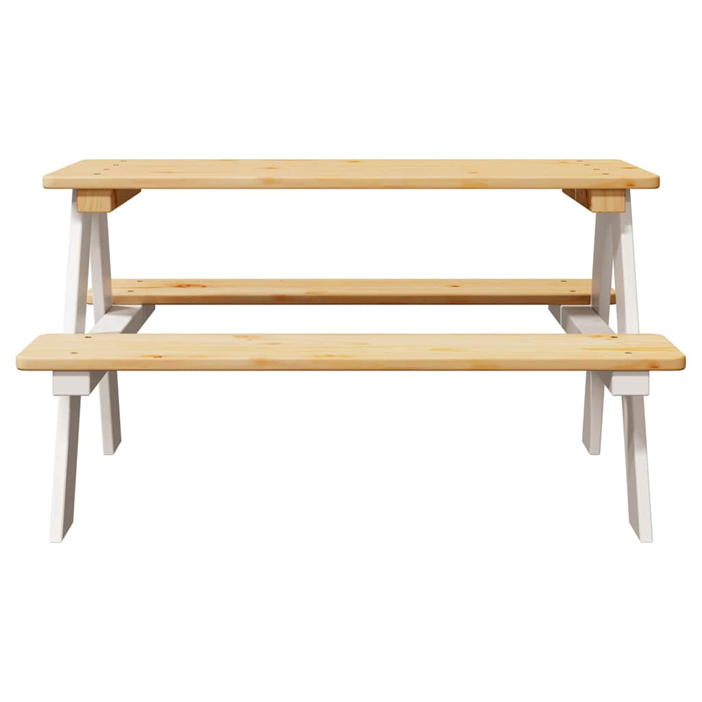Children's Table with Benches IRUN White 90x79.5x50cm Solid Wood