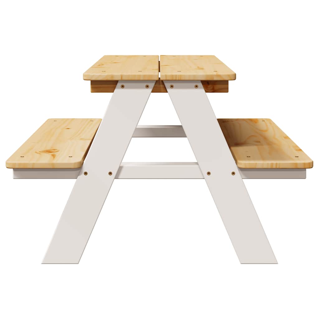 Children's Table with Benches IRUN White 90x79.5x50cm Solid Wood