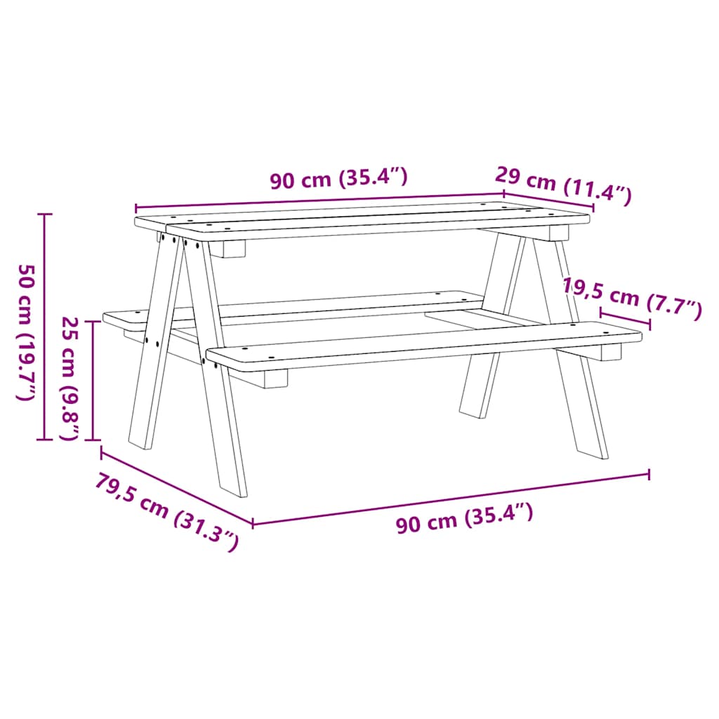 Children's Table with Benches "IRUN" White 90x79.5x50 cm