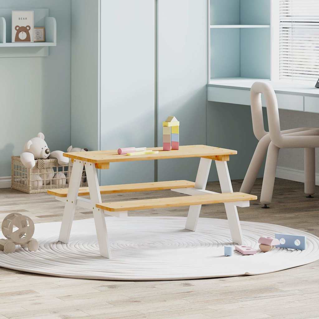 Children's Table with Benches IRUN White 90x79.5x50cm Solid Wood