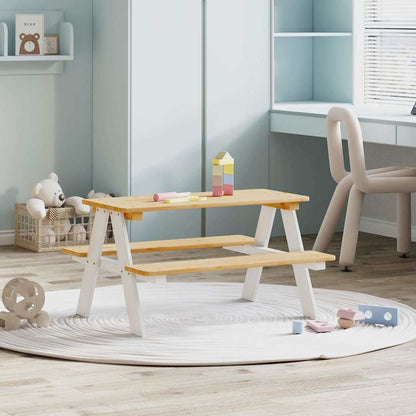 Children's Table with Benches IRUN White 90x79.5x50cm Solid Wood