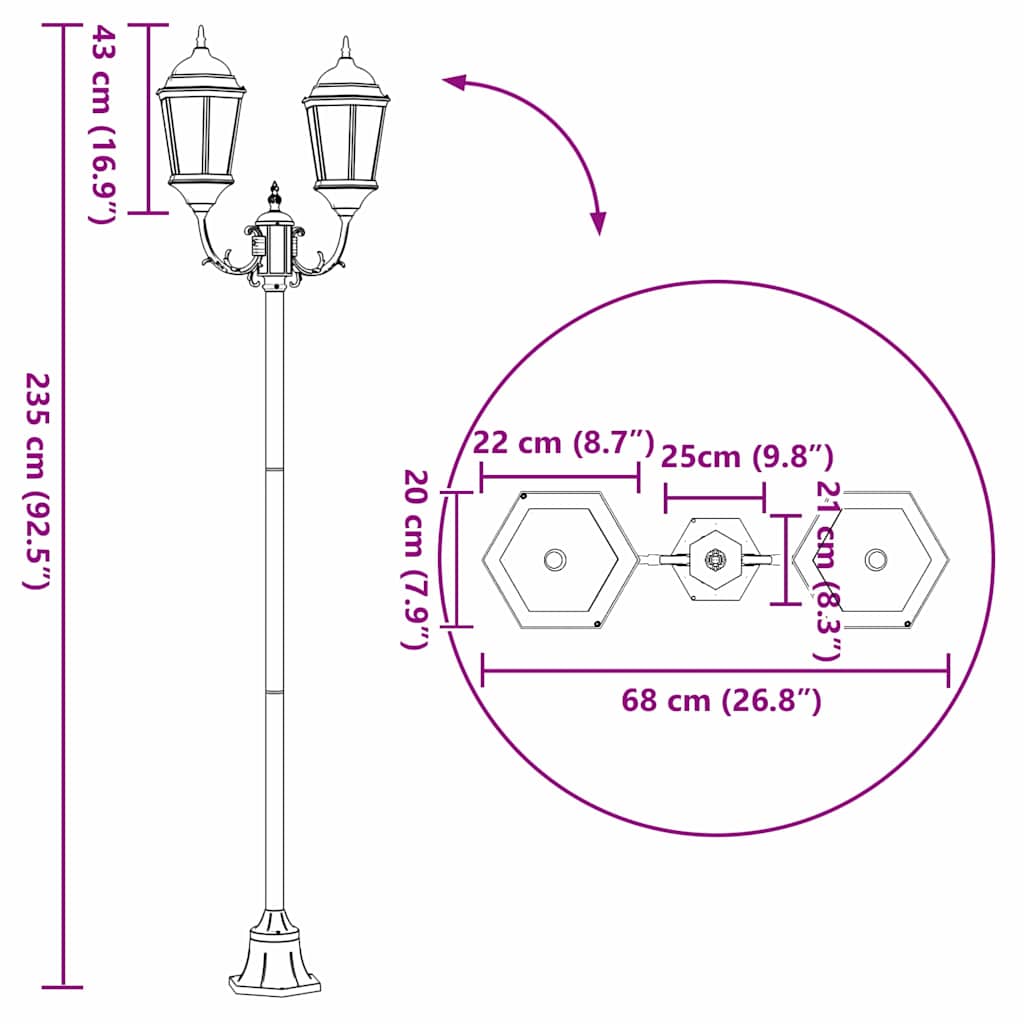 Garden Light Vintage Brushed Green 68 x 20 x 235 cm