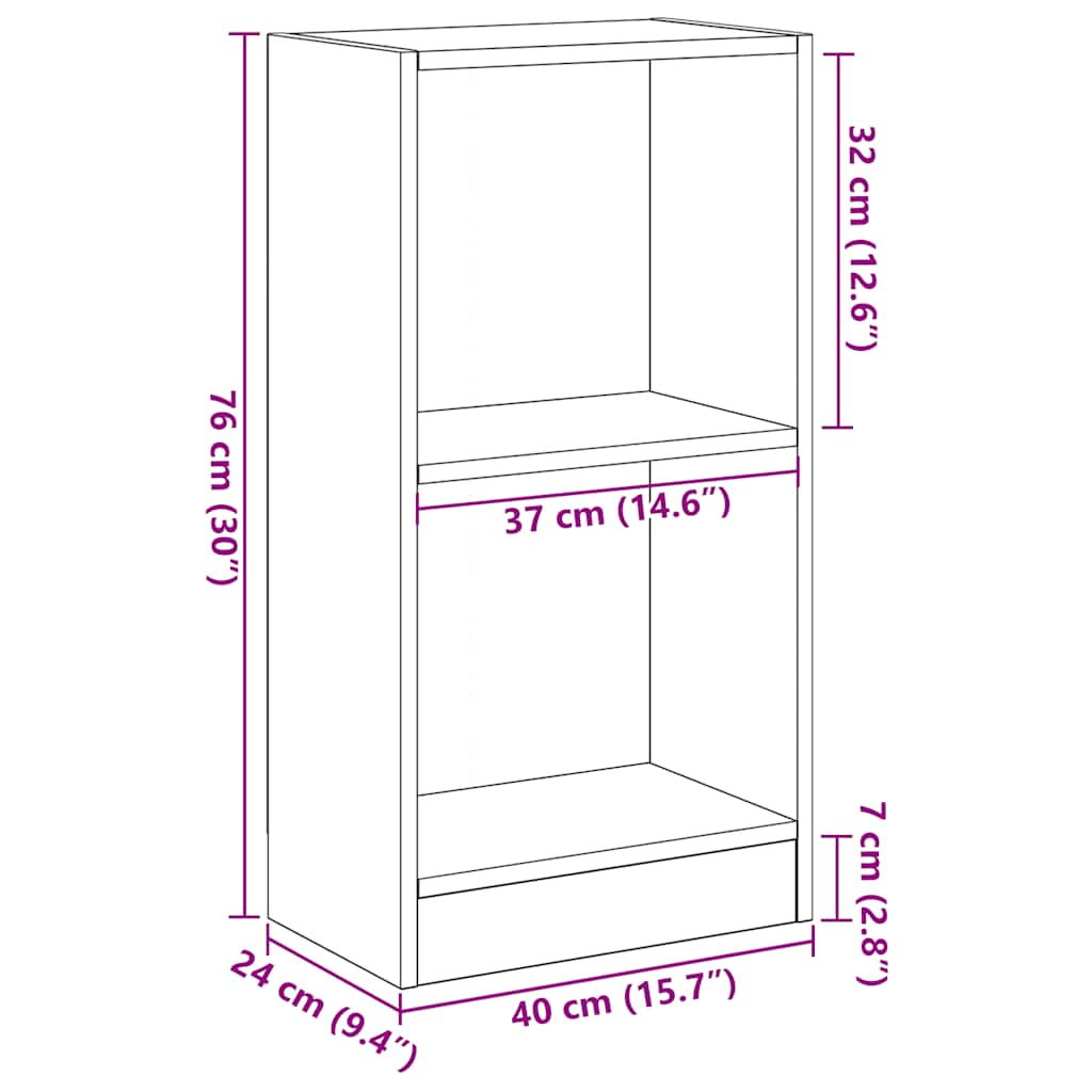 Bookcase Black Oak 40x24x76 cm Engineered Wood